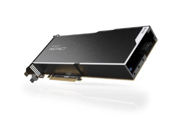 a picture of the AMD MI210 GPU processor. 
